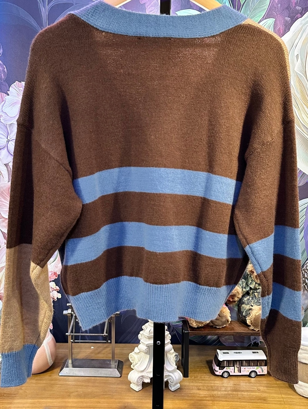 Forever 21 S Cardigan Colorblock Striped Oversized Grandpa Coastal Preppy Knit - Picture 2 of 6